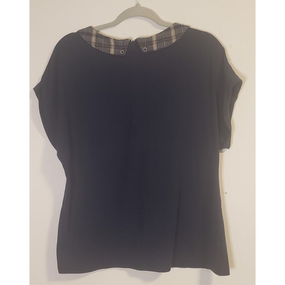 Crazy Line Studio-Navy short sleeve top plaid collar Size 2 Large Preloved Good - Picture 2 of 4